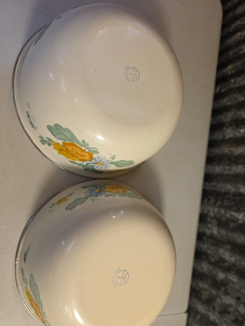 Cream Ceramic Serving Bowls with Yellow & Blue Floral Pattern